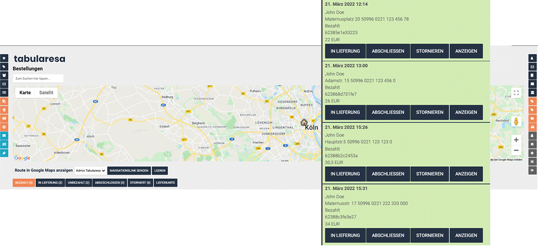 Visualisierung von Karte und Bestellungen